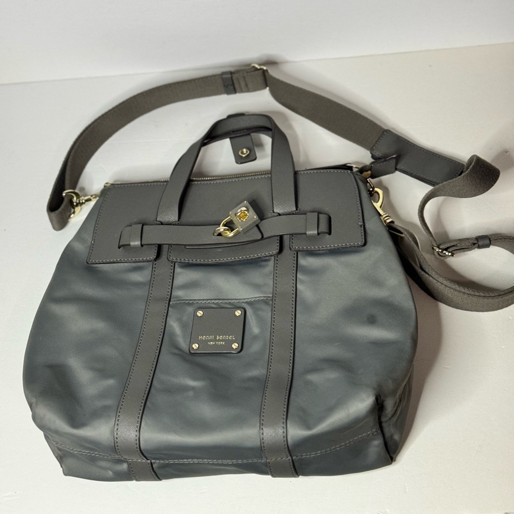 HENRI BENDEL Jet Setter Nylon Leather Convertible Shoulder Bag Backpack Gray - Picture 1 of 12
